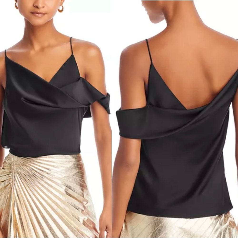 NWT A.L.C. Ramona Asymmetrical Satin Top Black Sz 4 $295